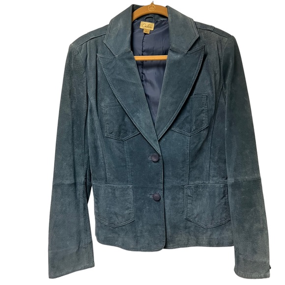 Caslon Jackets & Blazers - Caslon Vintage Blue Suede Blazer faded Leather Split Sleeves 4 Pocket Full Lined